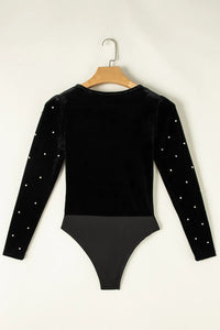 Hazel Blues® |  Pearl Detail V-Neck Long Sleeve Bodysuit