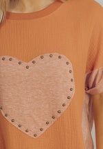 Hazel Blues® |  Stud Heart Patch Round Neck Short Sleeve T-Shirt