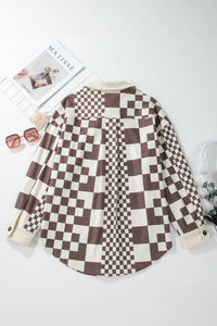 Hazel Blues® |  Pocketed Checkered Button Up Long Sleeve Jacket