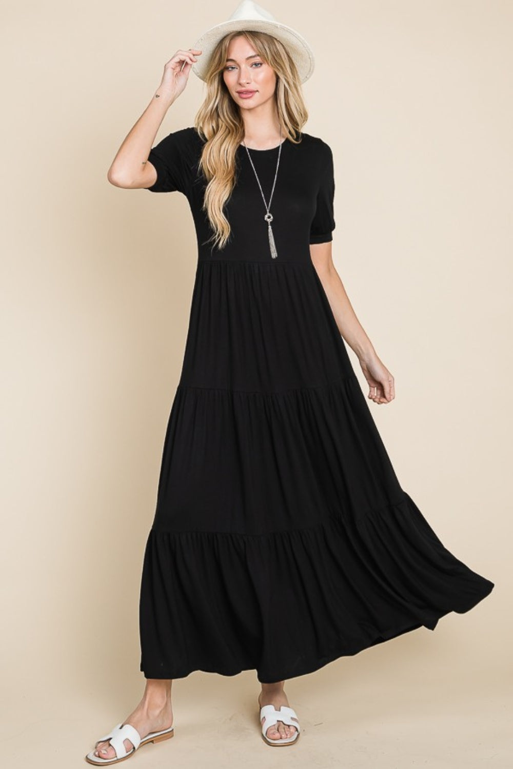 Hazel Blues® |  BOMBOM Short Sleeve Tiered Maxi Dress