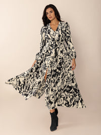 Hazel Blues® |  Tied Printed V-Neck Long Sleeve Midi Dress