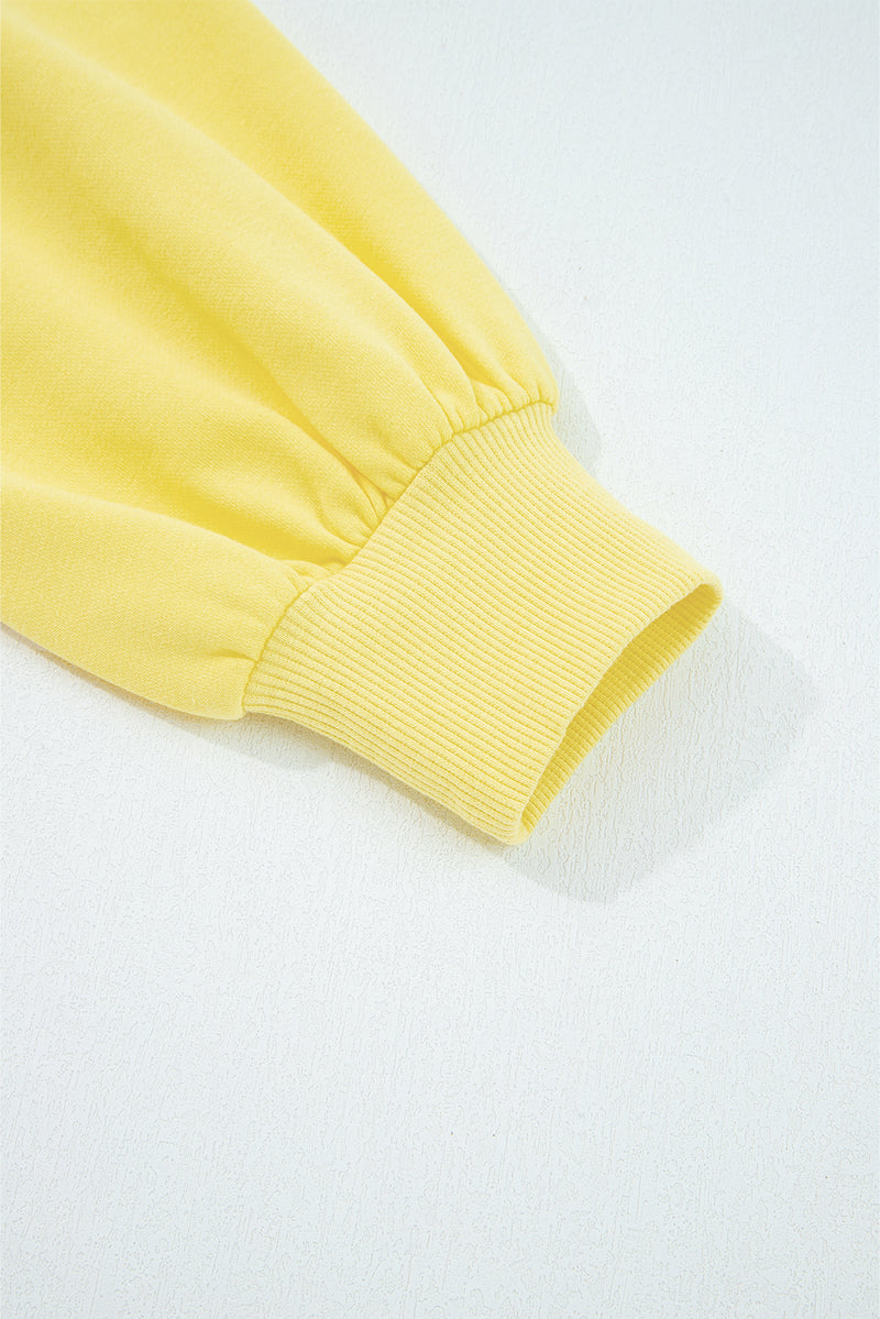 Hazel Blues® |  Yellow Cream Drop Shoulder Puff Sleeve Crop Pullover Drawstring Wide Leg Pants Set