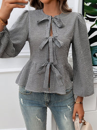 Hazel Blues® |  Tied Round Neck Long Sleeve Blouse