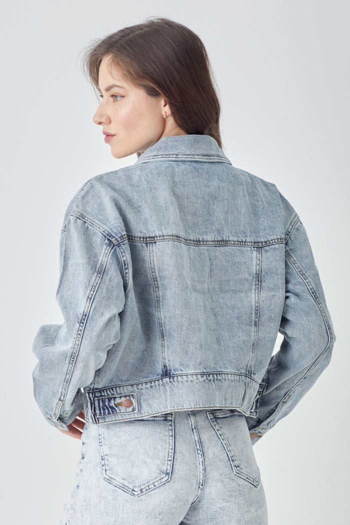 Hazel Blues® |  RISEN Button Down Cropped Denim Jacket