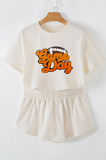 Hazel Blues® |  Beige Game Day Graphic Tee and Skort 2 Piece Set