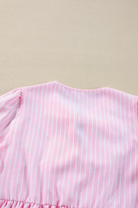 Hazel Blues® |  Tied Bow Striped Round Neck Blouse