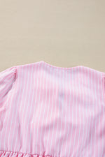 Hazel Blues® |  Tied Bow Striped Round Neck Blouse