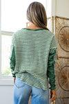 Hazel Blues® |  Green Stripe Thermal Knit Drop Shoulder Casual Top