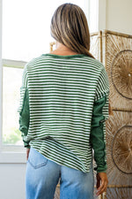 Hazel Blues® |  Green Stripe Thermal Knit Drop Shoulder Casual Top