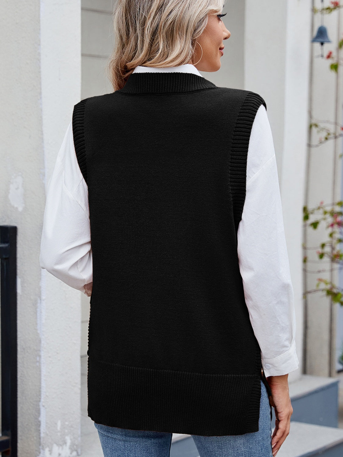 Hazel Blues® |  Buttoned Round Neck Sweater Vest