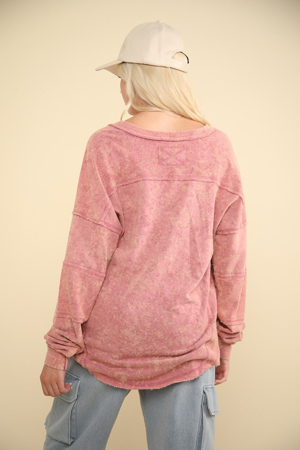 Hazel Blues® |  VERY J Washed V-Neck Exposed Seam Knit Top