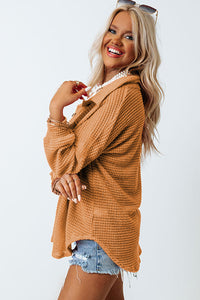 Hazel Blues® |  Waffle-Knit Collared Neck Long Sleeve Shirt