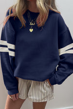 Hazel Blues® |  Evergreen Varsity Striped Detail Drop Shoulder Oversized Sweatshirt