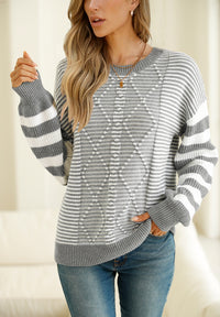 Hazel Blues® |  Striped Round Neck Dropped Shoulder Sweater