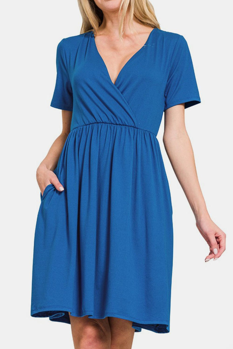 Hazel Blues® |  Zenana Surplice Short Sleeve Brushed DTY Dress