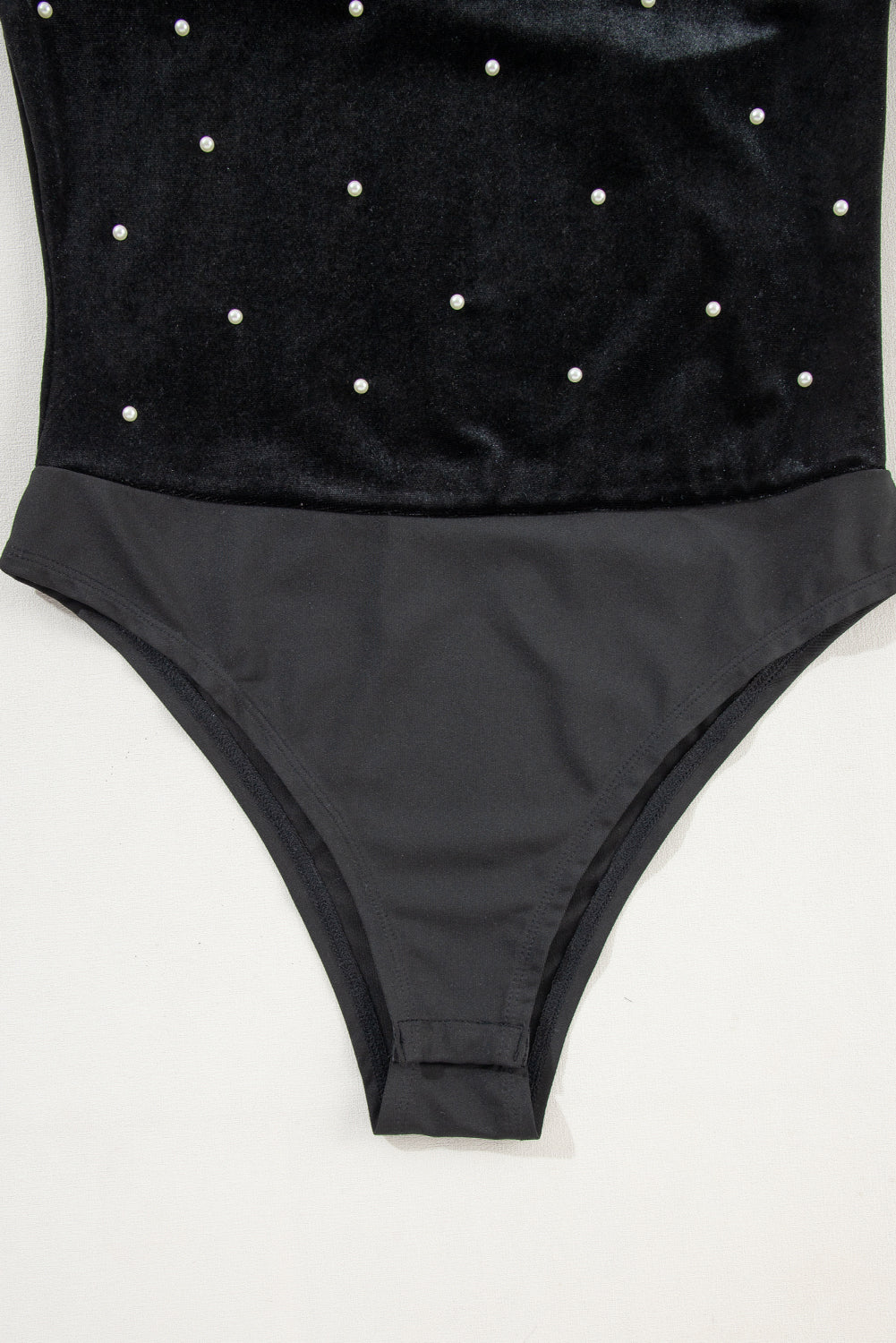 Hazel Blues® |  Pearl Detail Velvet V-Neck Long Sleeve Bodysuit