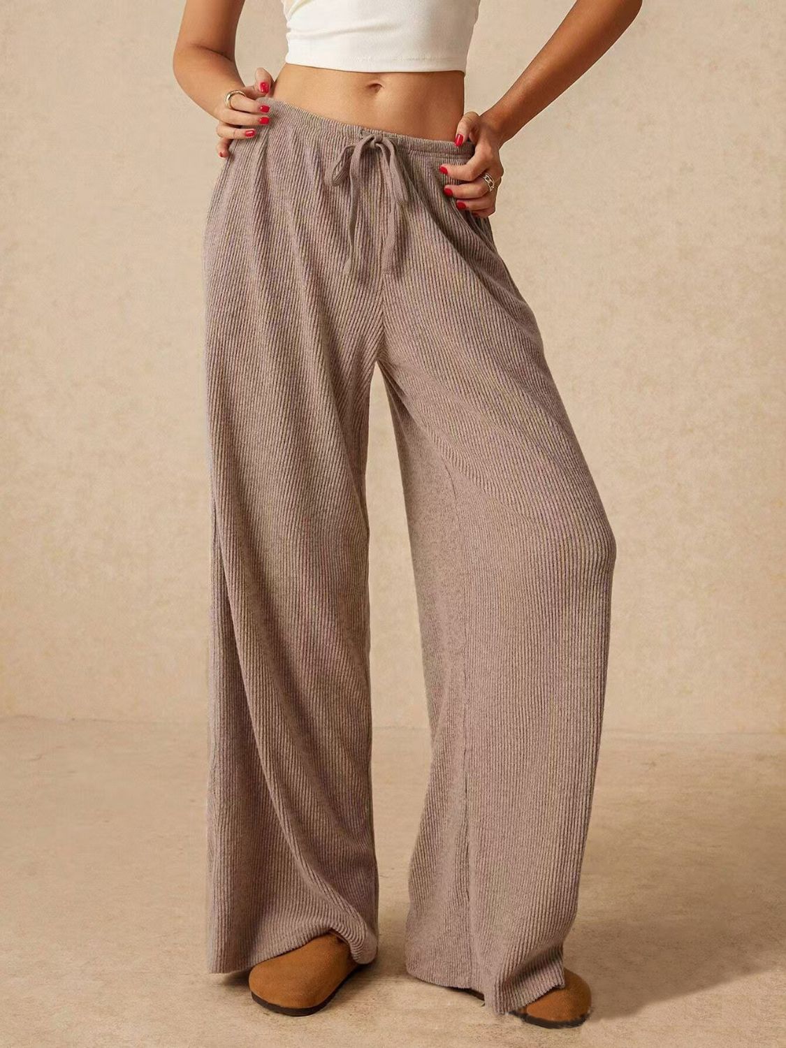 Hazel Blues® |  Ribbed Drawstring Wide Leg Pants