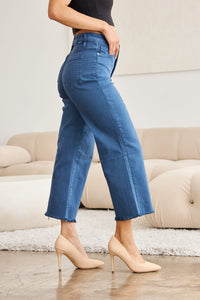 Hazel Blues® |  RFM Crop Chloe Tummy Control High Waist Raw Hem Jeans