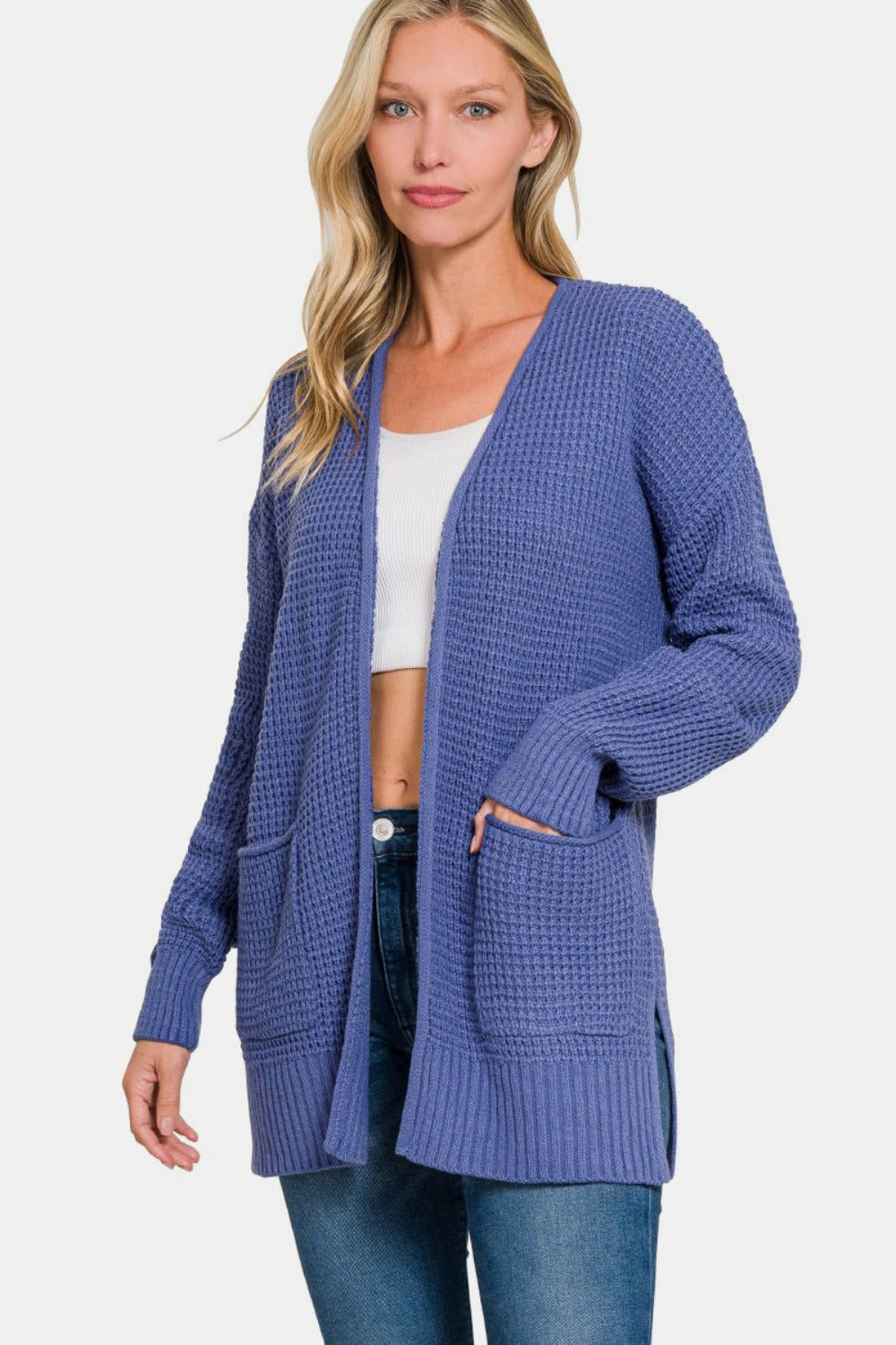 Hazel Blues® |  Zenana Waffle Open Front Sweater Cardigan