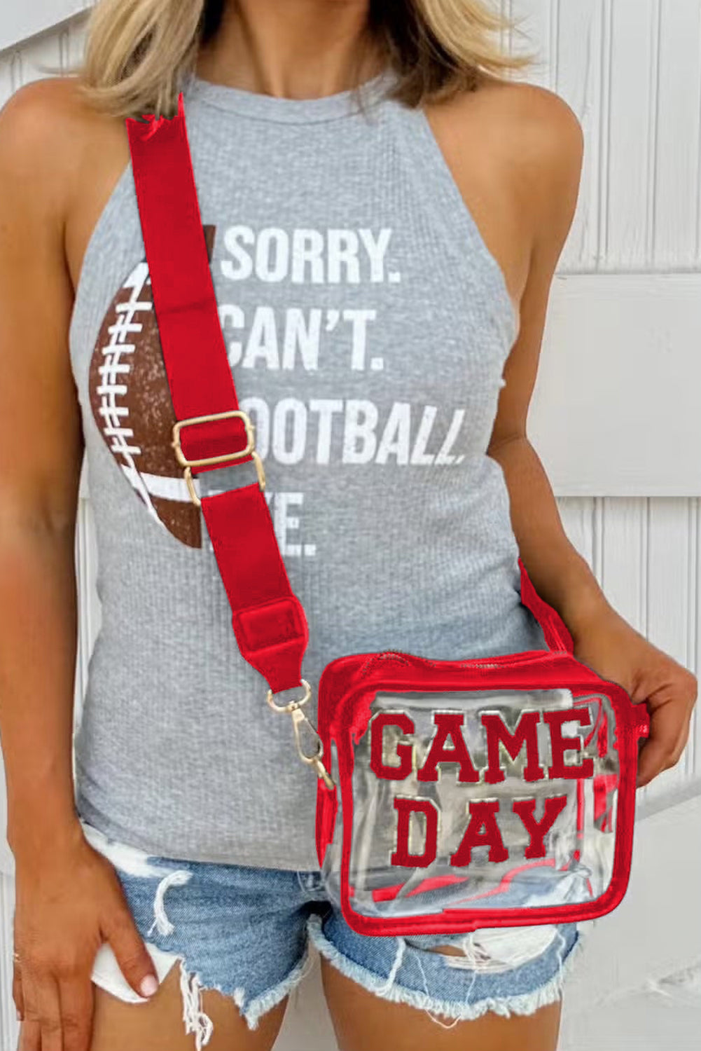 Magnolia Lou Red Clear Game Day Shoulder Bag