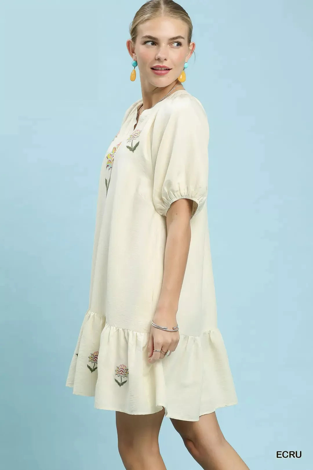 umgee white embroidered dress UMGEE Women's Boho Embroidered Long Sleeves White Dress Size S