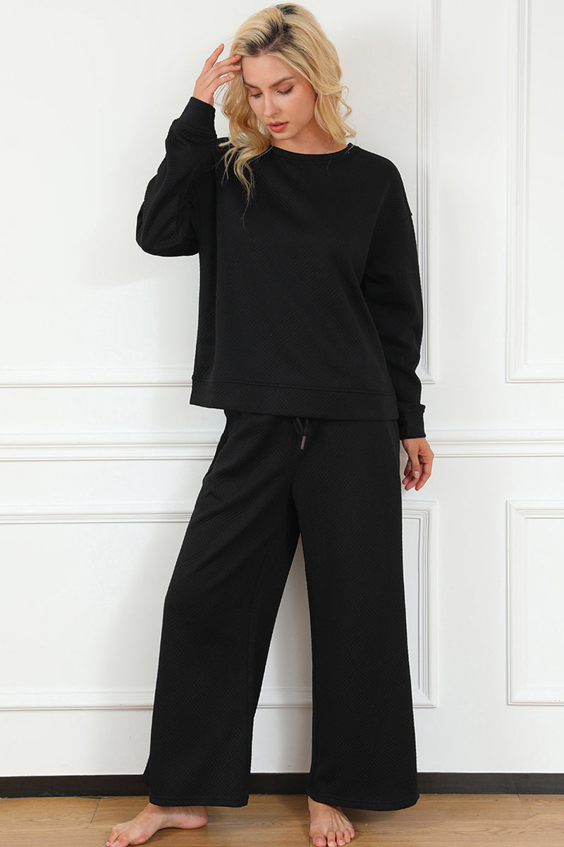 Hazel Blues® |  Double Take Textured Long Sleeve Top and Drawstring Pants Set