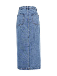 Hazel Blues® |  Slit Asymmetrical Waistband Midi Denim Skirt