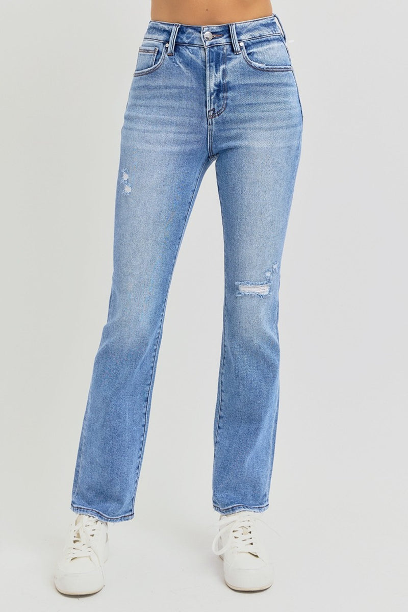 Hazel Blues® |  RISEN Distressed High-Rise Ankle Straight Jeans