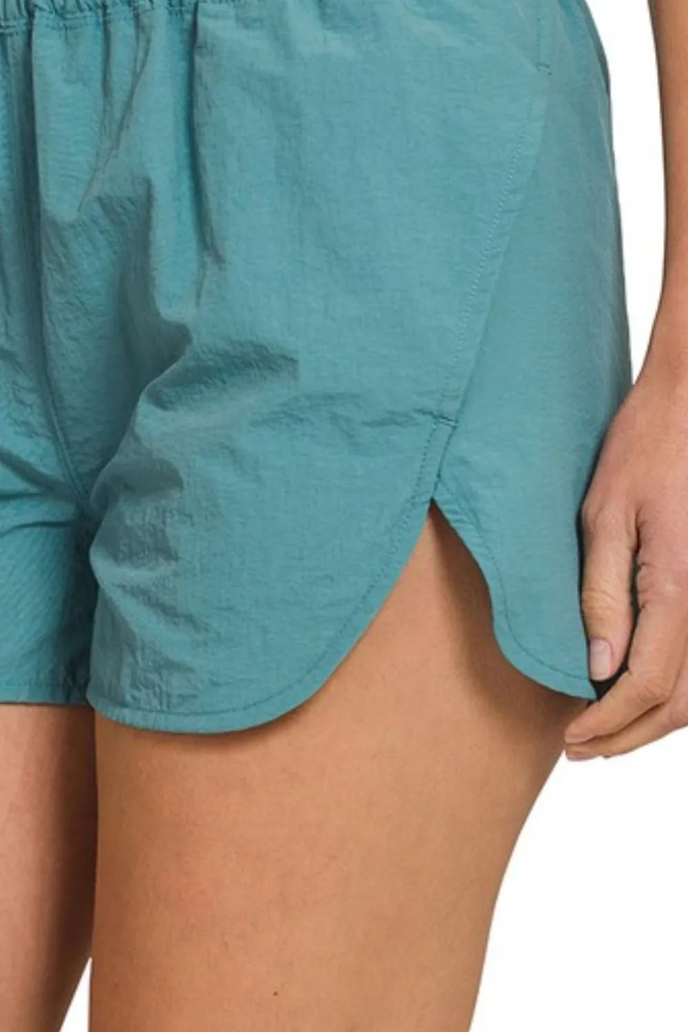 【SCENERITY】Nylon Wind Shorts Hazel Blues® | Zenana Windbreaker Smocked Waistband Running