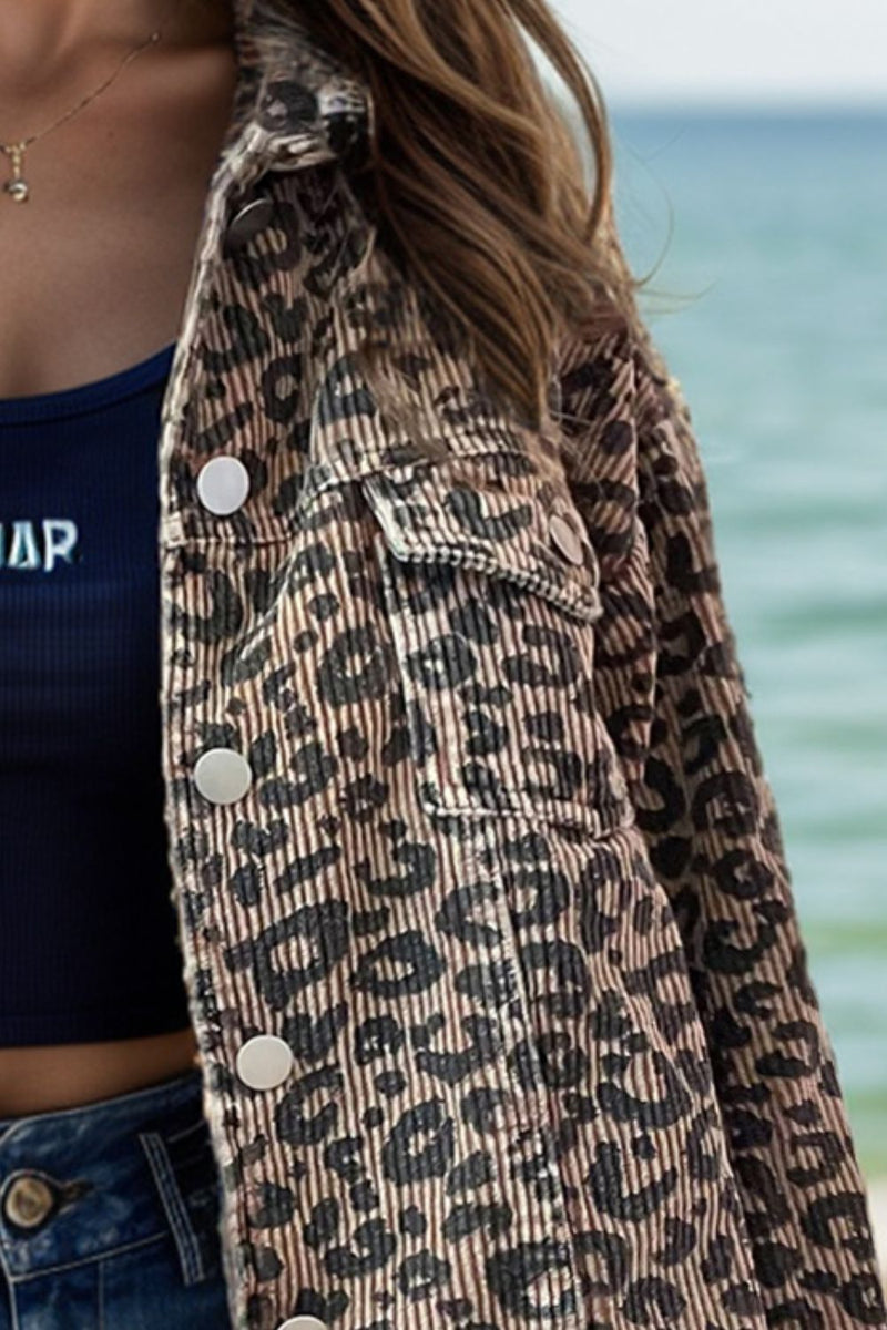 Hazel Blues® |  Leopard Button Down Long Sleeve Jacket