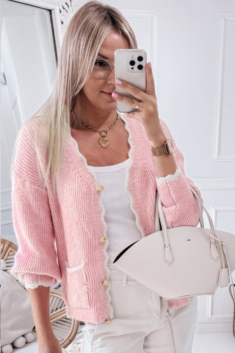 Hazel Blues® |  Contrast Trim V-Neck Long Sleeve Cardigan