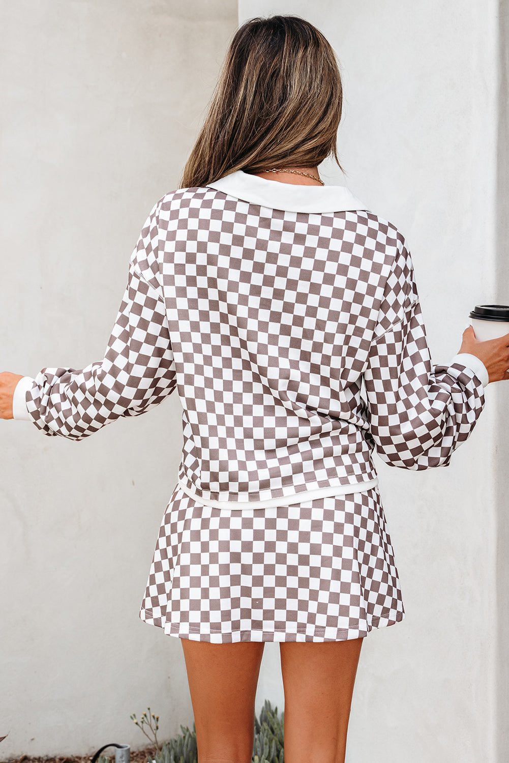Daisy Sage Khaki Checkered Mini Skirt Set