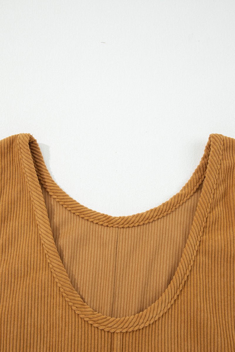 Hazel Blues® |  Beige Corduroy Sleeveless Mini Dress With Patched Pockets