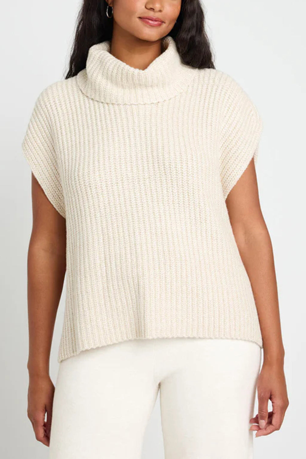 Hazel Blues® |  Slit Turtleneck Cap Sleeve Sweater