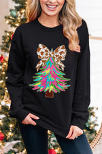 Hazel Blues® |  Black Bowknot Christmas Tree Shiny Graphic Sweatshirt
