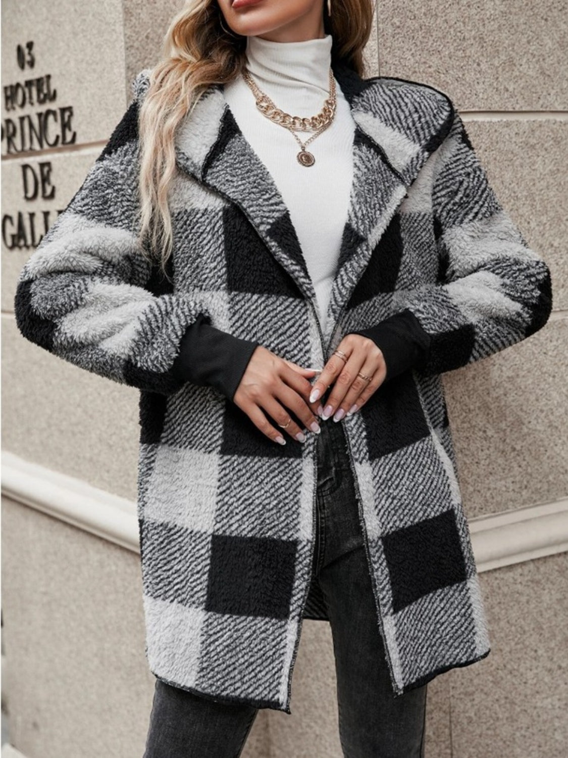 Hazel Blues® |  Plaid Long Sleeve Hooded Coat