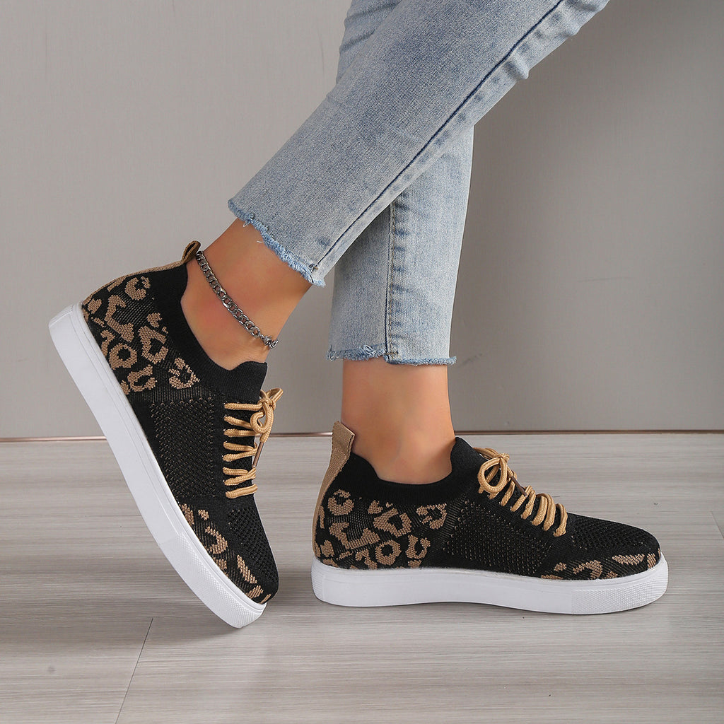 Hazel Blues® |  Lace-Up Leopard Flat Sneakers