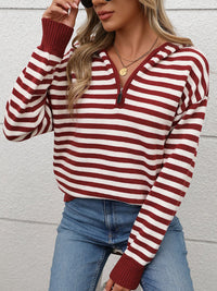 Hazel Blues® |  Perfee Striped Long Sleeve Hooded Sweater