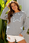 Hazel Blues® |  Gray Stripe Starry Patch Drop Shoulder Raw Edge Casual Knit Top
