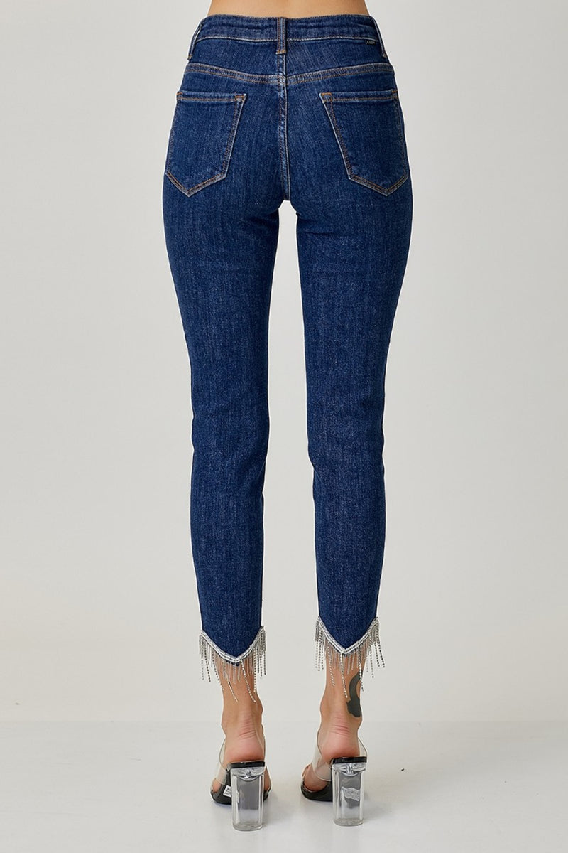 Hazel Blues® |  RISEN Embellished Mid Rise Crop Skinny Jeans