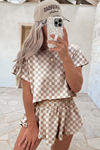 Hazel Blues® |  Brown Checkerboard T Shirt and High Waist Skorts 2 Piece Outfit