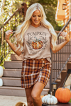 Hazel Blues® |  Khaki PUMPKIN Patch Girly Leopard Bowknot Pumpkin Graphic T Shirt