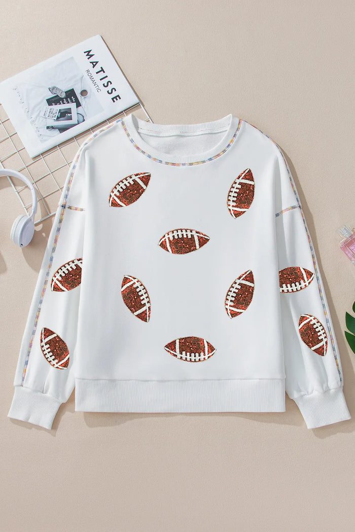 Hazel Blues® |  Sequin Football Round Neck Long Sleeve Sweatshirt