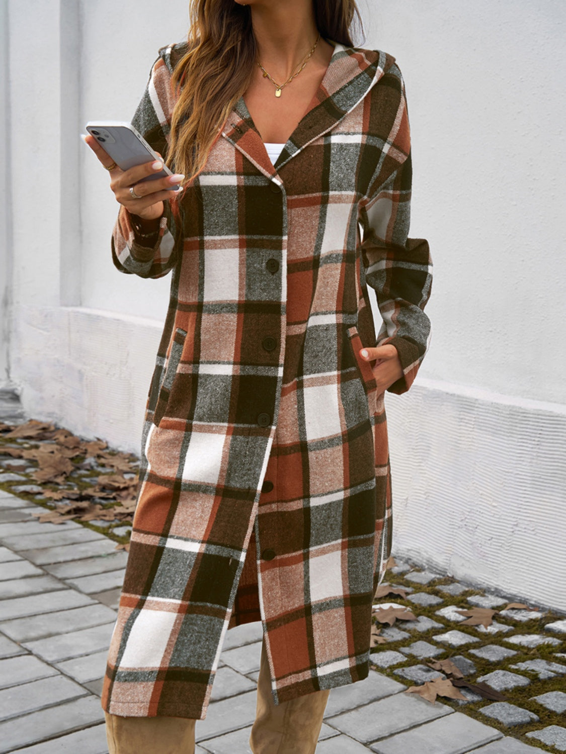 Hazel Blues® |  Plaid Long Sleeve Hooded Coat