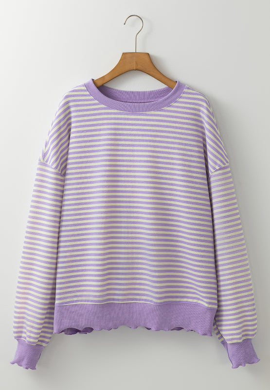 Hazel Blues® |  Striped Round Neck Long Sleeve Sweatshirt