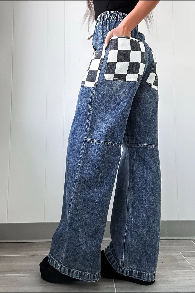 Hazel Blues® |  Checkered Wide Leg Jeans