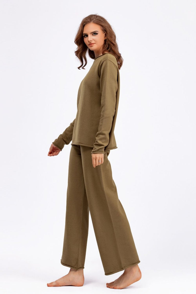 Hazel Blues® |  Basic Bae Rolled Round Neck Top and Pants Sweater Set