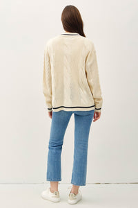 Hazel Blues® |  Be Cool Contrast Trim Cable-Knit V-Neck Cardigan