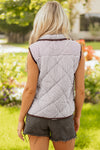Hazel Blues® |  Brown Stripe Snap Button Scalloped Hem Collared Winter Vest