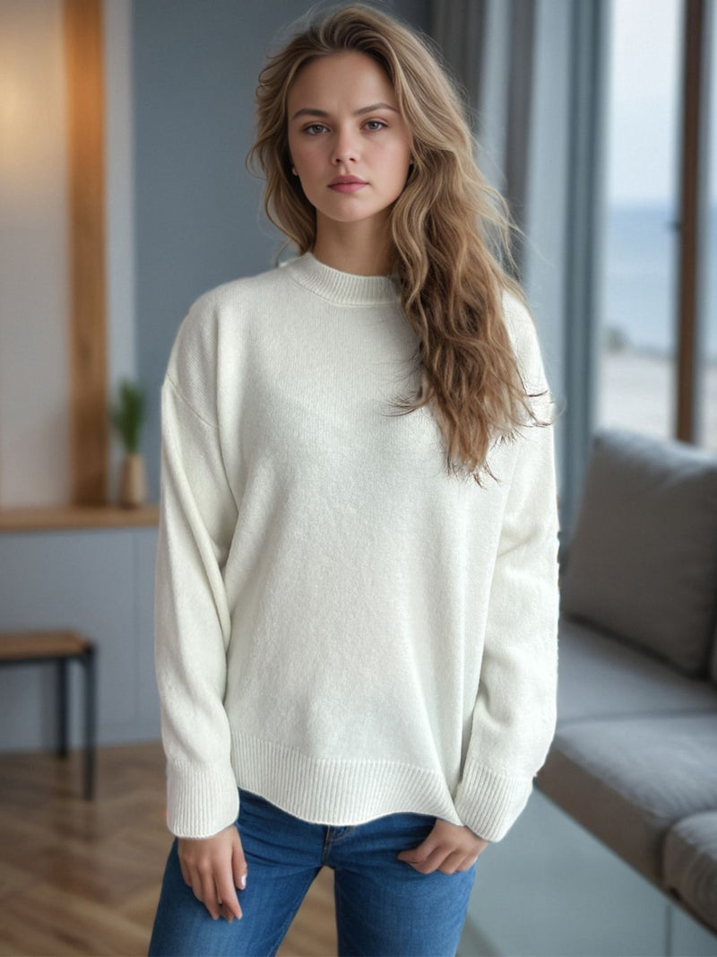 Hazel Blues® |  Round Neck Drop Shoulder Long Sleeve Sweater